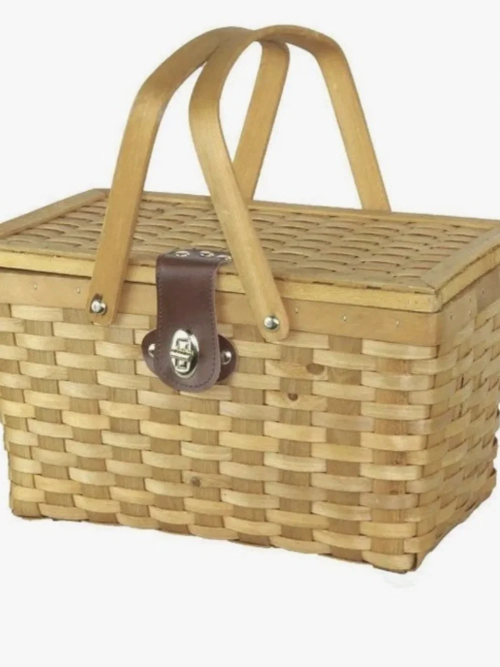 Traditional Handwoven Wicker Picnic Basket with Folding Wooden Handles